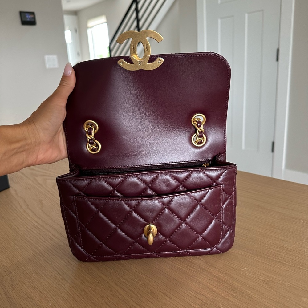 SOLD- Chanel Burgundy small Flap Bag Lambskin - Picture 12 of 14